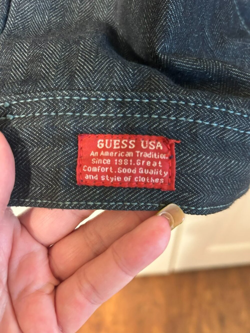 GUESS Premium Denim Mens XL Herringbone Denim Trucker Jacket Blue - Picture 8 of 10
